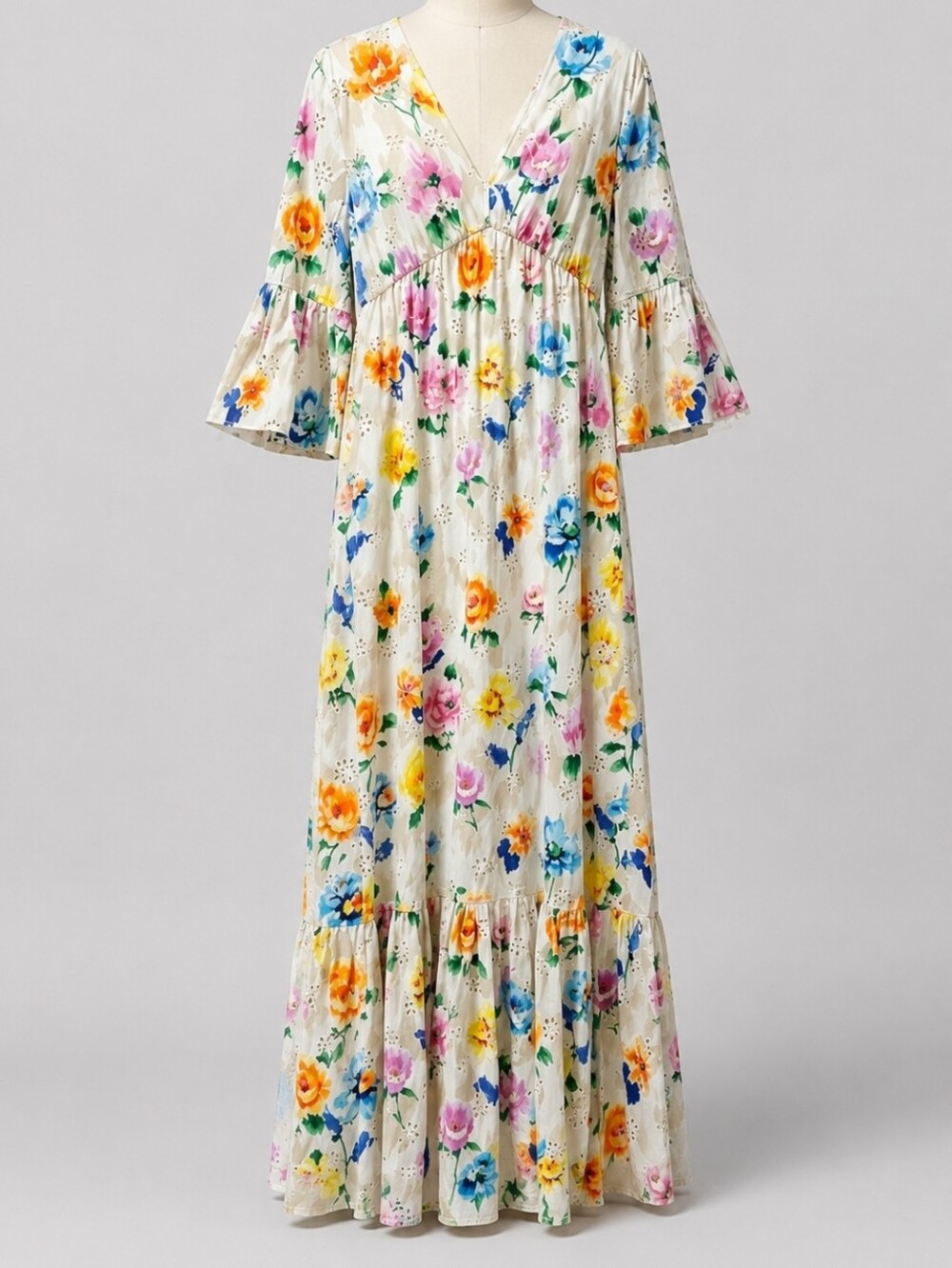 Boutique Moschino Floral-Print Broderie Anglaise Cotton Maxi Dress – IT 42 US 6